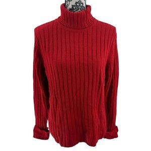 Classic Red Ribbed Knit Turtleneck Sweater Cozy Winter Holiday Chic